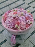 Bukiet z hortensji i eustomy, chryzantemy, goździków