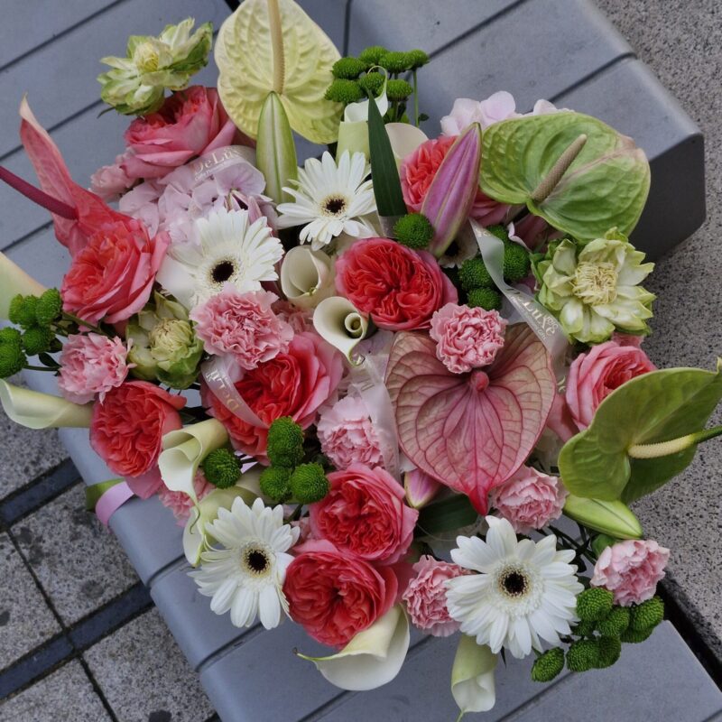 Dopaminowy bukiet z gerberą, anthurium i różą